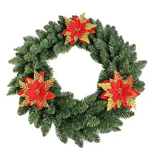 12 14 16 18 Inch Christmas Wreath Red Gold Poinsettia Artificial PVC Xmas Wreath Front Door Home Holiday Decoration Wholesale