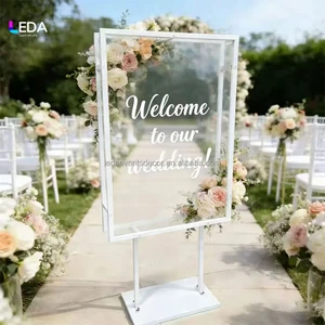 LEDA Custom Acrylic Wedding Welcome Sign with Metal Stand Floral Decoration Outdoor Wedding Welcome to Our Wedding Sign