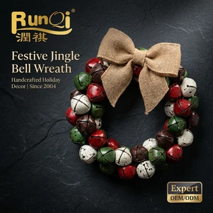 Factory Direct Bulk Wholesale Hot Colorful Christmas Ornaments Iron Bell Wreaths Metal Christmas Bell Garland Wreath