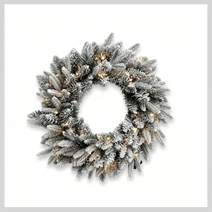 24 Inch Deluxe PE Christmas Wreath With LED Twinkle Snowy Frosted White Twig Accents Authentic Winter Theme Decor Wholesale