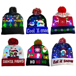 Led Christmas Hat Light-up Sweater Knitted Santa Christmas Gift Kids Adult Xmas Christmas Hats With Leds Lights
