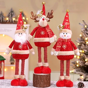 Christmas Decorations Ornament Decor Standing Snowman Figurine Extendable Christmas Plush Doll With Telescopic Legs