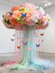 Wedding Ceiling Decoration LED Color Cherry Blossom Cloud Party Banquet Birthday Elegant Artificial Vintage Silk Organza