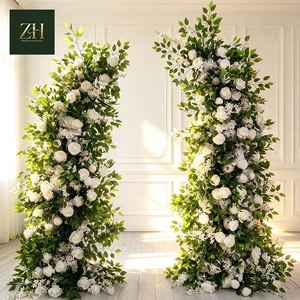 Greenery-Accent White Rose With Hydrangea Horn Flower Arch 5D Silk Artificial For Indoor Decoration