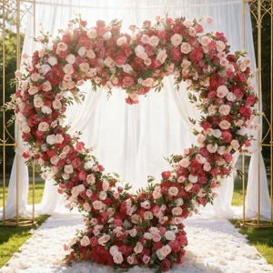 Wedding Red Heart-Shaped Artificial Silk Flower Arch for Stage Outdoor Lawn or Window Display on Valentine's Day