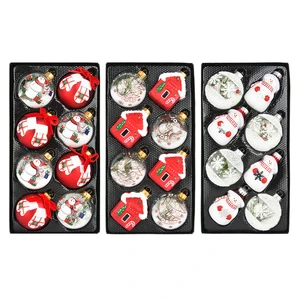 70mm Glass Christmas Tree Pendant Snowman Christmas Ball House Pattern Painted Ornaments for Holiday Decorations