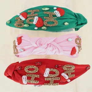 Seed Bead Christmas Headband Embroidered Holiday Design Fashion Beaded Embroidery Christmas Hairband Handmade