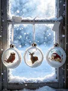 Transparent Glass Christmas Ball Ornaments, Snow Scene Animal Printed Interior Glass Balls for Christmas Tree Decoration