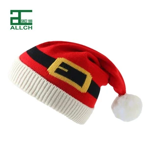 Allch Custom Santa Hats Christmas Knitted Hat Beanies Hat with Pompom Xmas Beanie for Adult Kids Christmas Party