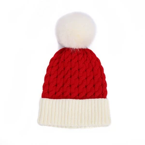 Christmas Red Beanie Winter Warm Cable Knit Slouchy Hat Xmas Holiday Party Hat