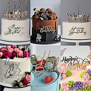 New Cross-border Ins-style Happy Birthday Reusable Eco-Friendly Acrylic Cake Toppers Modern Side Decoration for Cakes