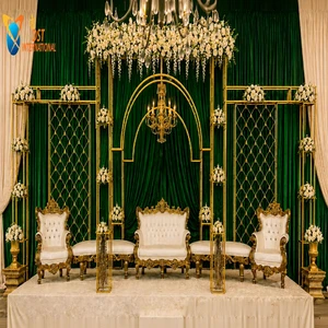 Luxury Golden Metal Wedding Arch Frame For Stage Decoration Victorian Style Wedding Stage Golden Metal Arch Frame
