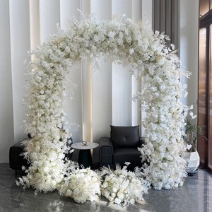 Handmade Iron Frame Wedding Stage Decoration Custom White Rose Artificial Flower Arch Soft Customizable Floristry Uschool