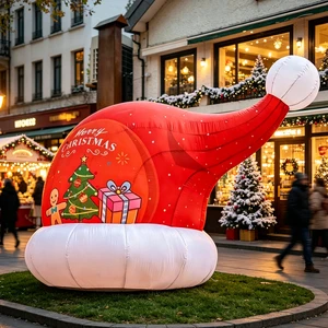 Factory Merry Christmas Inflatable Red Color Hat,Wholesale giant Inflatable Santa Hat,blow Up Christmas Hat For Roof Decoration