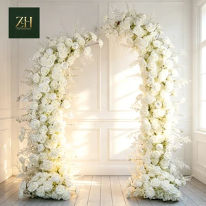 Romantic Pure White Rose Flower Horn Arch Arrangement Wedding Stage Artificial Decoration