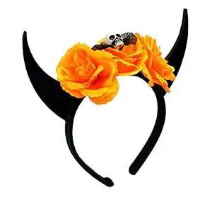 Wholesale Rose Flower Crown with Black Devil Horn Day of the Dead Skull Headband for Halloween Carnival Party Outfits