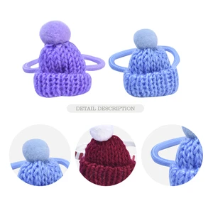 Colorful Knitted Santa Christmas Hat Hair Ties Mini Wine Bottle DIY Clothing Accessories With Hair Clips Kids Sweet Party