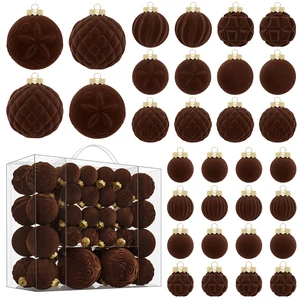 TANG XI 46PCS Elegant Christmas Tree Hanging Flocking Plastic Balls Velvet Home Party Christmas Balls Ornaments Set Decorations