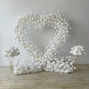 OEM Factory Heart Flower Arch Red Rose Heart Shape Arch with Flower Red Silk Flower Heart Arch for Wedding