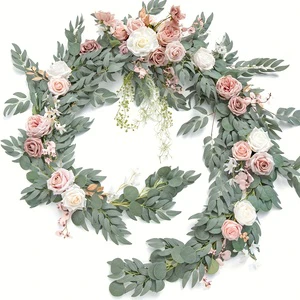 pink Artificial Rose Vine Garland- Wedding Arches Table Runners Banquet Garlands Hotel Anniversary Parties and Home Decorations