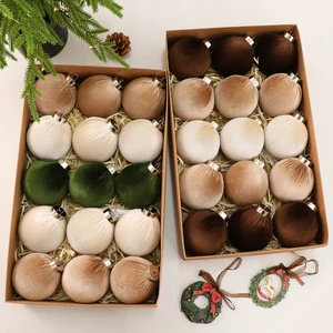 15pcs/box Velvet Christmas Balls Bulk Flocked Christmas Tree Ball Ornaments Plastic Xmas Decorative Hanging Ornaments