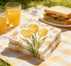 Yellow Tulip Floral Paper Napkins For Spring Table Decoration Elegant Tulip Flower Pattern Table Napkins For Party