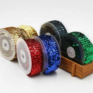 45mm Glitter Christmas Stretch DIY Sequin Lace Trims, Shinny Elastic Sequin Ribbon for Clothing Party Decoration