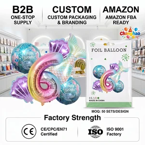 Wholesale 6pcs Mermaid Theme Foil Balloon Set Gradient Number 6 Fish Tail Shell Globos for Girl Birthday Party CE CPC One-Stop