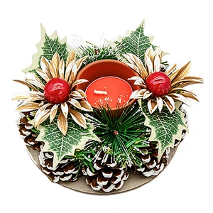 Advent Christmas Thanksgiving Valentine's Day Easter Candle Holder Centerpiece Red Berries Pine Cones Traditional Holiday Wreath