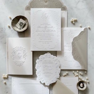 Custom Luxury Invitation Set With Cards & Envelopes On 600g Art Paper Embossed & Debossed For Castle Villa Wedding