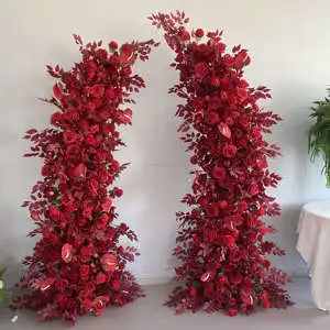 New QDFLY Eco-Friendly Handmade Silk 230cm and 190cm Horn Arch Brown Pink Flower for Wedding Birthday Decoration