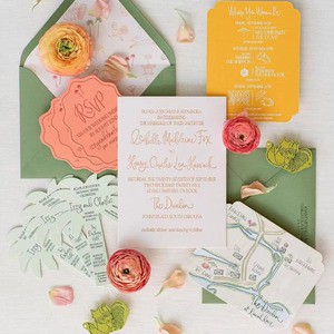 Custom Tropical Wedding Invitation Suite Die Cut Letterpress Print Cards With Envelope For Summer Beach Wedding