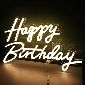 Fast Delivery Happy Birthday LED Acrylic Neon Sign Wall Mount Indoor Holiday Party Bar Home Decor Custom Neon Signage