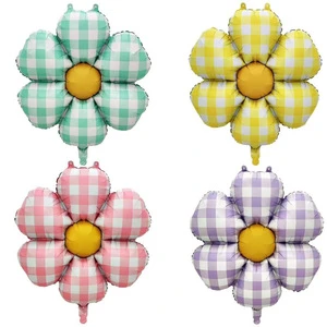 Wholesale New Party Decoration Colorful Checked Daisy Shape Mylar Foil Balloons