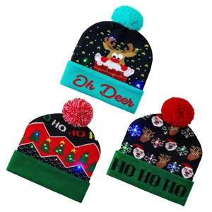 Luminous Knitted Brimless Hat with Colorful Flashing Holiday Beanies LED Light Christmas Party Supplies