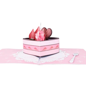 Wholesale Customized Handicraft 3D Laser Cut Birthday Love Cake For Up Cards With LED Lights Romantic Style Paper Material