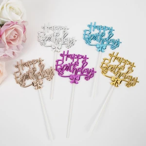 Wholesale Bow Birthday Happy Cake Decoration 3D Birthday Decoration Party Cake Decoration
