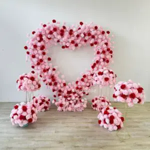 Wholesale Silk Heart-shaped Flower Arch with Stand Artificial Rose Flower Arch Wedding Stage Background Decoration