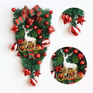 LINGKAI Artificial Christmas Wreath 50*30cm Plastic Eco-Friendly With Reindeer Red Balls Plaid Bow For Holiday Decor