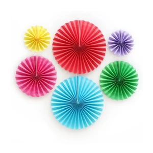 Chinese Birthday Wedding Party Decoration Rainbow Red White Black Hanging Flower Paper Fan Set for Wedding