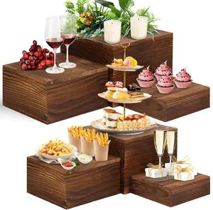 Wooden Risers Display Stands Rustic Wood Cake & Cupcake Stands for Party Square Food Risers Wooden Crates for Display Home Decor