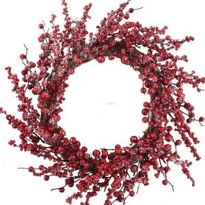 Handmade Modern Artificial Cranberry Christmas Flowers Holly Berry Wreath Indoor Christmas Decoration Front Door