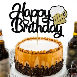 JUXINDA Birthday Party Decorations and Accessories - Happy Birthday Beer Theme Cake Topper - Oktoberfest