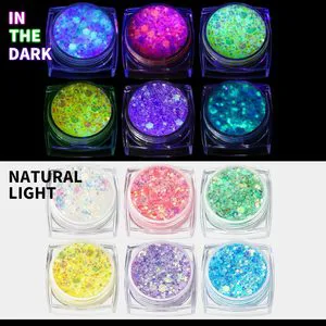 Glow in the Dark Luminous Chunky Cosmetic Glitters Sparkle Makeup Glitter Set for Face Body Hair Nail Eye Decor Party Supplies