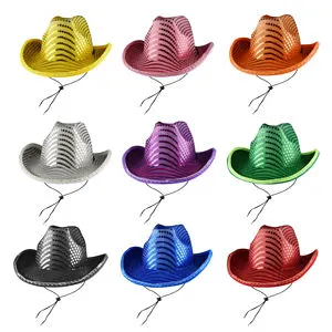 Unisex Style LED Silver Sequin Light Glow Red Cowboy Hat Girl Boys Christmas Decoration Club Party Supplies Holiday Gifts