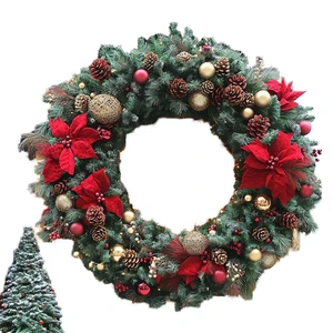 Red Flowers Golden Christmas Balls Wedding Hotel Home Decor Christmas Flower Wreath