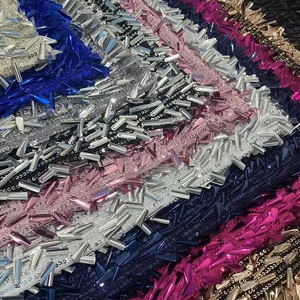 YX827 400gsm Three-Dimensional Glitter Metallic Tube Sequin 3mm Sequins Fabric Stretch Mesh Sequin Fabric for Skirt Bags