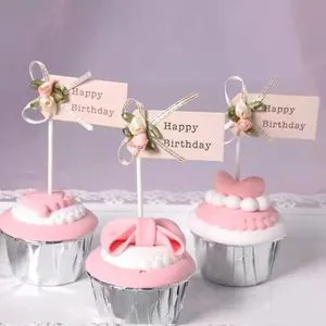 Hot Selling Elegant Happy Birthday Bow Decoration Paper Cake Toppers with Irregular Shape for Father's Day and Valentine's Day