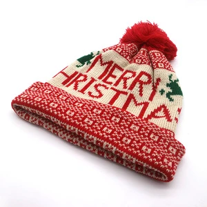 Wholesale Custom Logo Christmas Thick Warm Women Winter Pompom Winter Christmas Beanie Knitted Hat