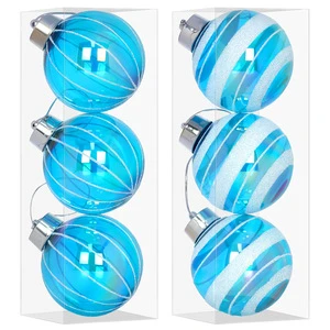 8cm 6Pcs Blue White Striped Christmas Balls Ornaments Set Shatterproof Baubles for Christmas Tree Decor